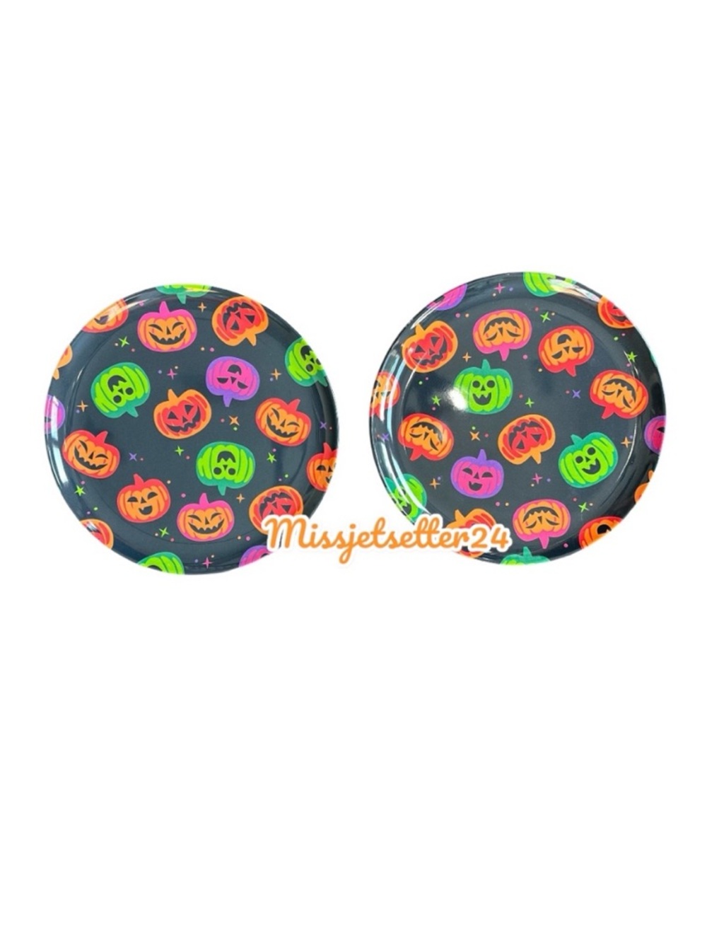 2 Hyde and Eek Neon Pumpkin Halloween Plates 8β diameter NEW Fall 90βs